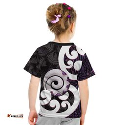 Aotearoa Koru Kid T Shirt Purple Maori Paua Shell Mix Silver Fern LT14