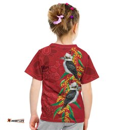 Aussie Kokaburra Golden Wattle Christmas Kid T Shirt Aboriginal Dots Painting Red Motif LT9