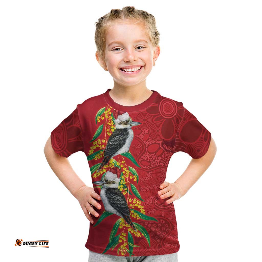 Aussie Kokaburra Golden Wattle Christmas Kid T Shirt Aboriginal Dots Painting Red Motif LT9
