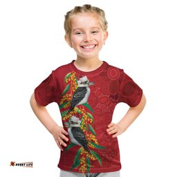 Aussie Kokaburra Golden Wattle Christmas Kid T Shirt Aboriginal Dots Painting Red Motif LT9
