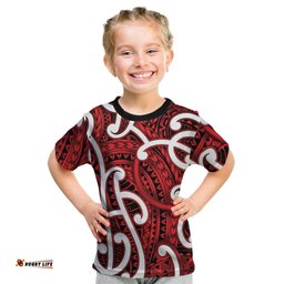 Aotearoa Maori Kowhaiwhai Kid T Shirt Whero Puhoro and Patiki LT9