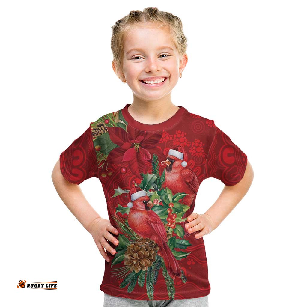 Aussie Red Cardinal Kid T Shirt Aboriginal Inspired Christmas LT9