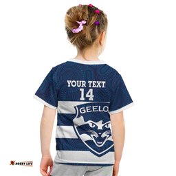 AFL Cats Football Custom Kid T Shirt Geelong Proud Indigenous Art LT14