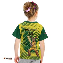 Custom Australia Cricket Kid T Shirt Aussie Baggy Greens - Kangaroo Mascot Style LT14