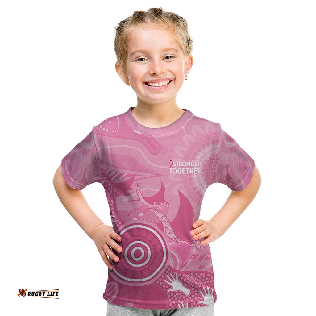 Australia Breast Cancer Awareness Kid T Shirt Pink Ribbon Manta Ray Aboriginal Art LT14