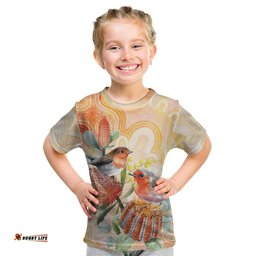 Australia Flame Robin Kid T Shirt Petroica Phoenicea Banksia Indigenous Art LT14