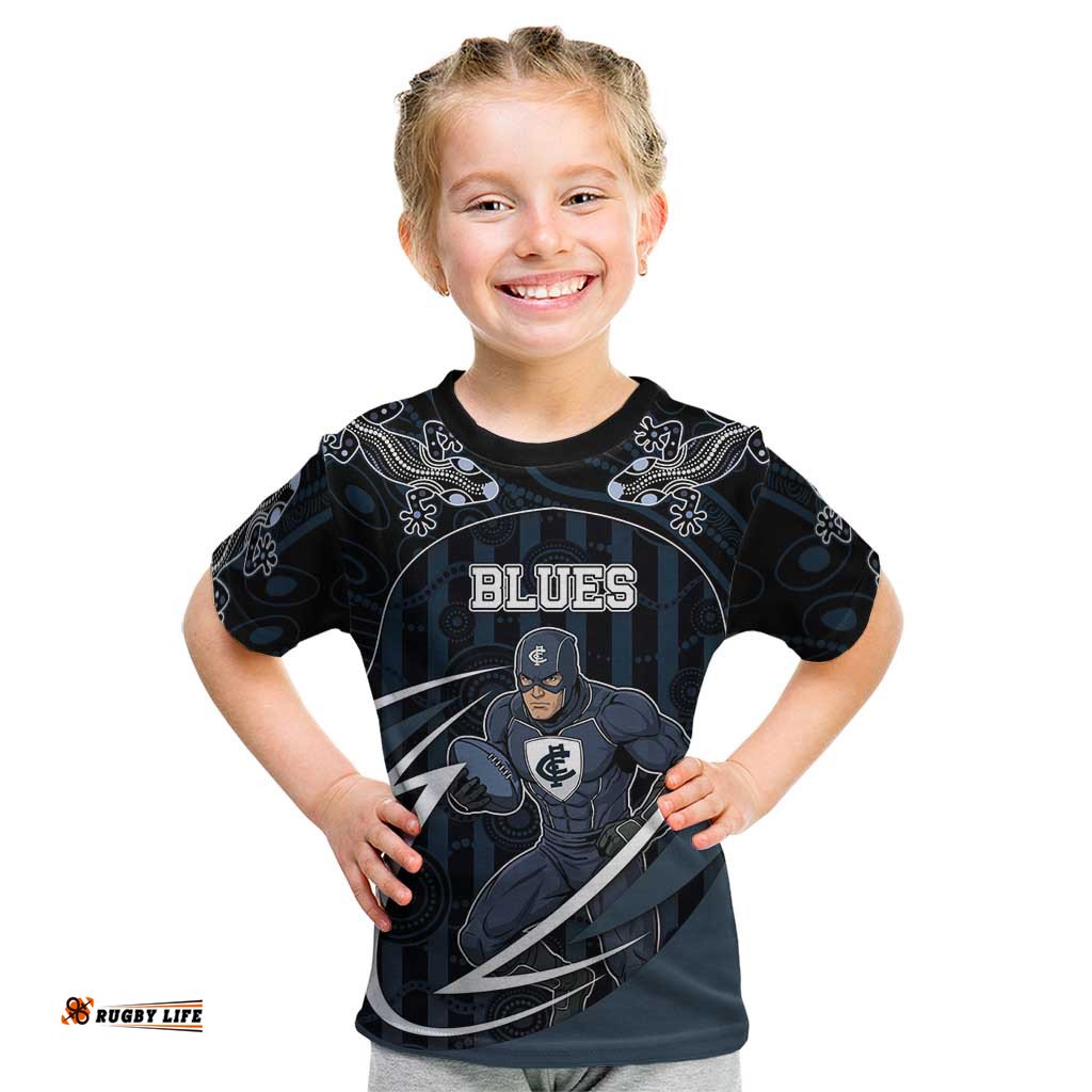Custom Carlton Navy Kid T Shirt Captain With Aboriginal Art DT05