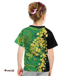 Australia Golden Wattle Kid T Shirt Aussie Native Flowers Indigenous Art LT14