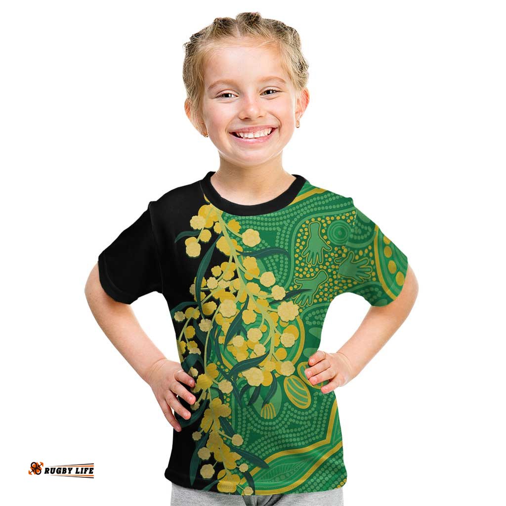 Australia Golden Wattle Kid T Shirt Aussie Native Flowers Indigenous Art LT14