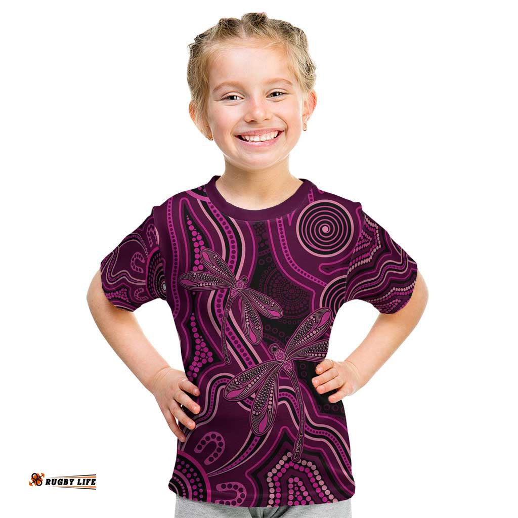 Australia Breast Cancer Awareness Kid T Shirt Pink Dragonflies Aboriginal Art LT14
