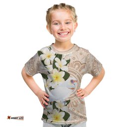 Australia Long-billed Corella Kid T Shirt Cacatua Tenuirostris Plumeria Aboriginal Art LT14