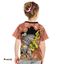 Australia Tawny Frogmouth Kid T Shirt Golden Wattle Banksia Aboriginal Art LT14