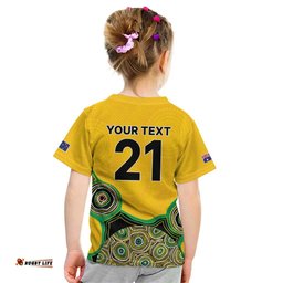 Custom Australia Cricket Spirit 2026 Kid T Shirt World T20 Edition - Gold Aboriginal LT9