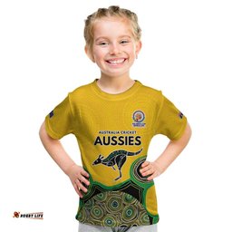 Custom Australia Cricket Spirit 2026 Kid T Shirt World T20 Edition - Gold Aboriginal LT9