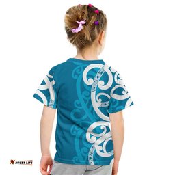 Azure Blue Maori Kid T Shirt Koru Kowhaiwhai LT7