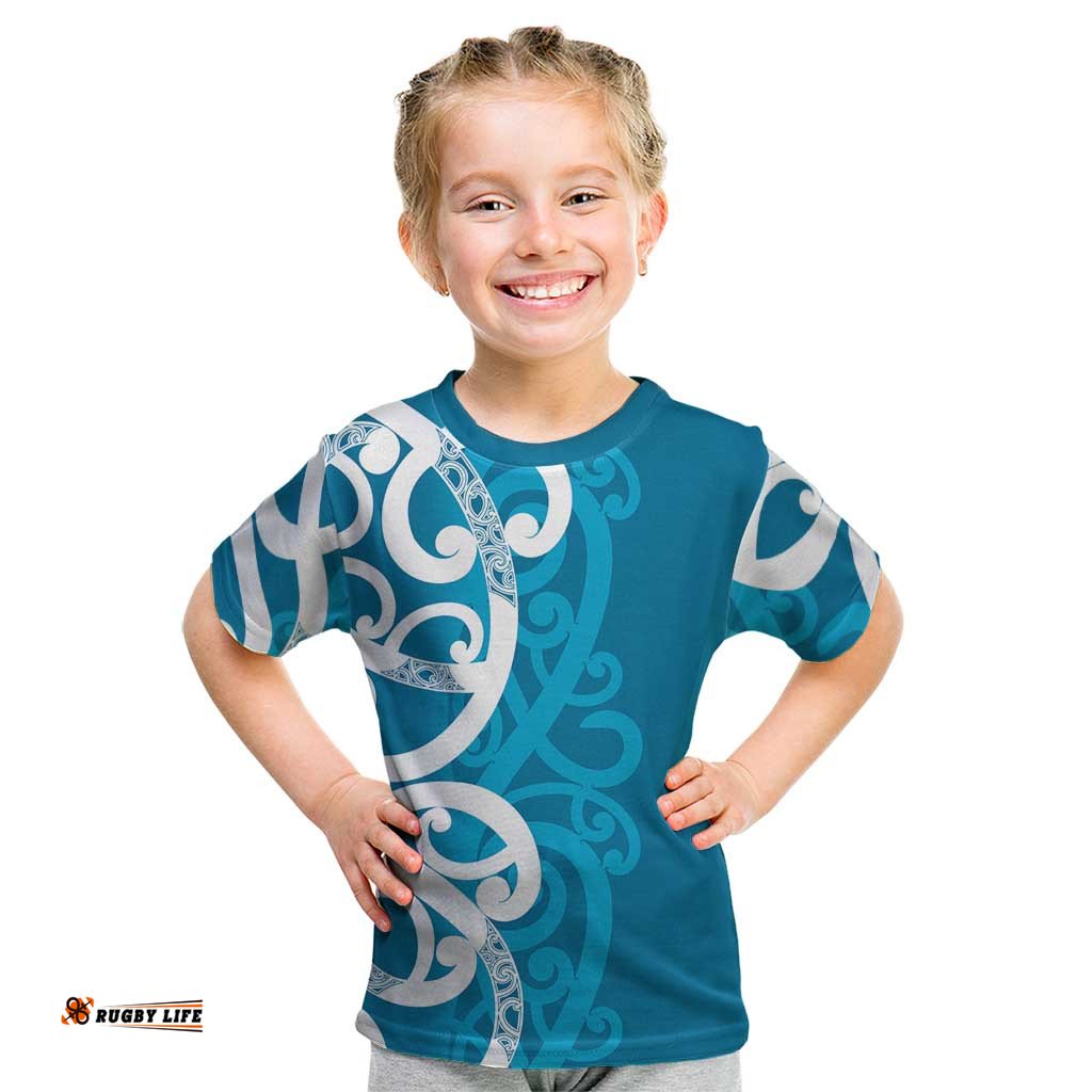 Azure Blue Maori Kid T Shirt Koru Kowhaiwhai LT7