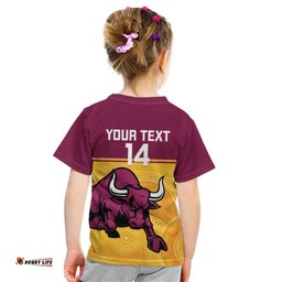 Custom Australia Queensland Cricket Kid T Shirt Go Bulls - Aboriginal Art LT14