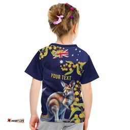 Blue Kangaroo and Golden Wattle Personalised Kid T Shirt Happy Australia Day 6 January LT9