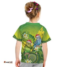 Budgerigar Australia Christmas Kid T Shirt Budgies Golden Wattle Aboriginal Green LT14