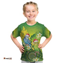 Budgerigar Australia Christmas Kid T Shirt Budgies Golden Wattle Aboriginal Green LT14