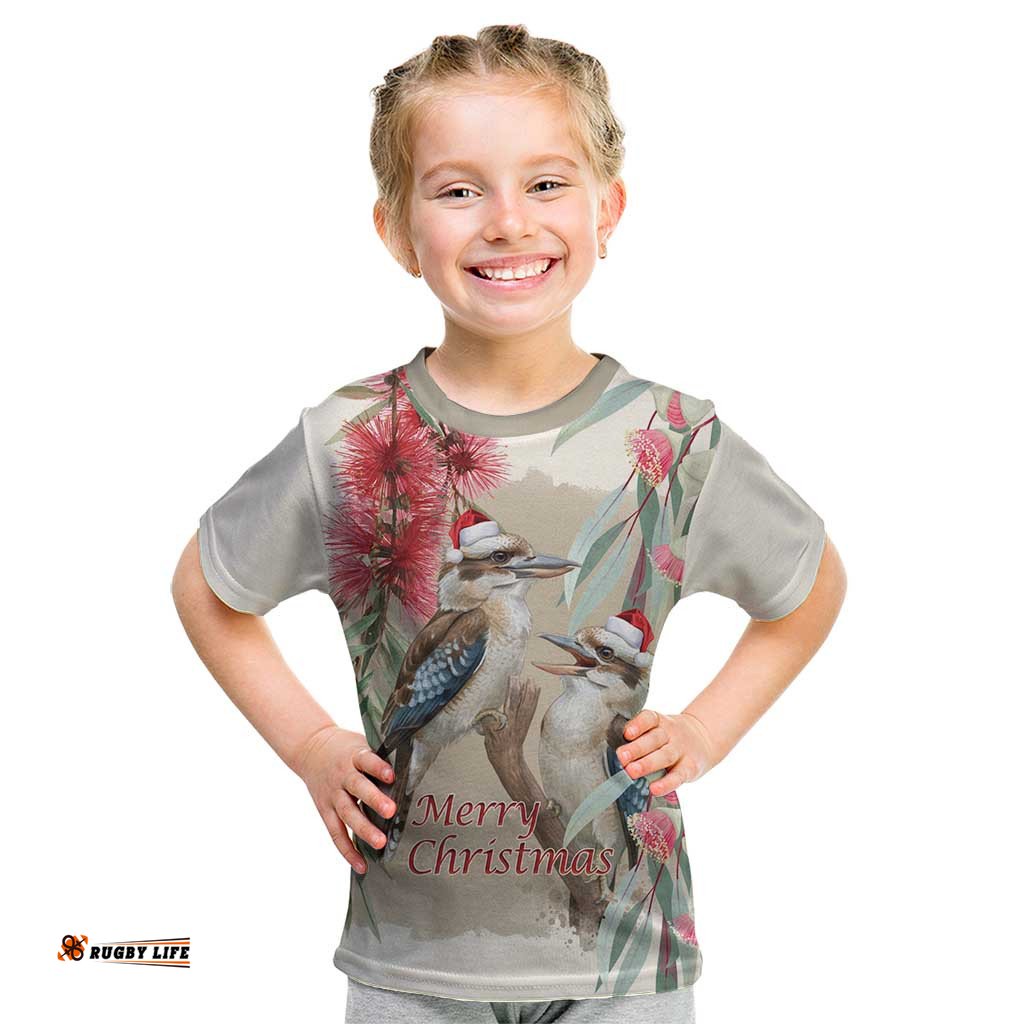 Australia Kookaburra Christmas Kid T Shirt Bottlebrush Eucalyptus Blossoms Watercolor LT14