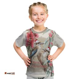 Australia Kookaburra Christmas Kid T Shirt Bottlebrush Eucalyptus Blossoms Watercolor LT14