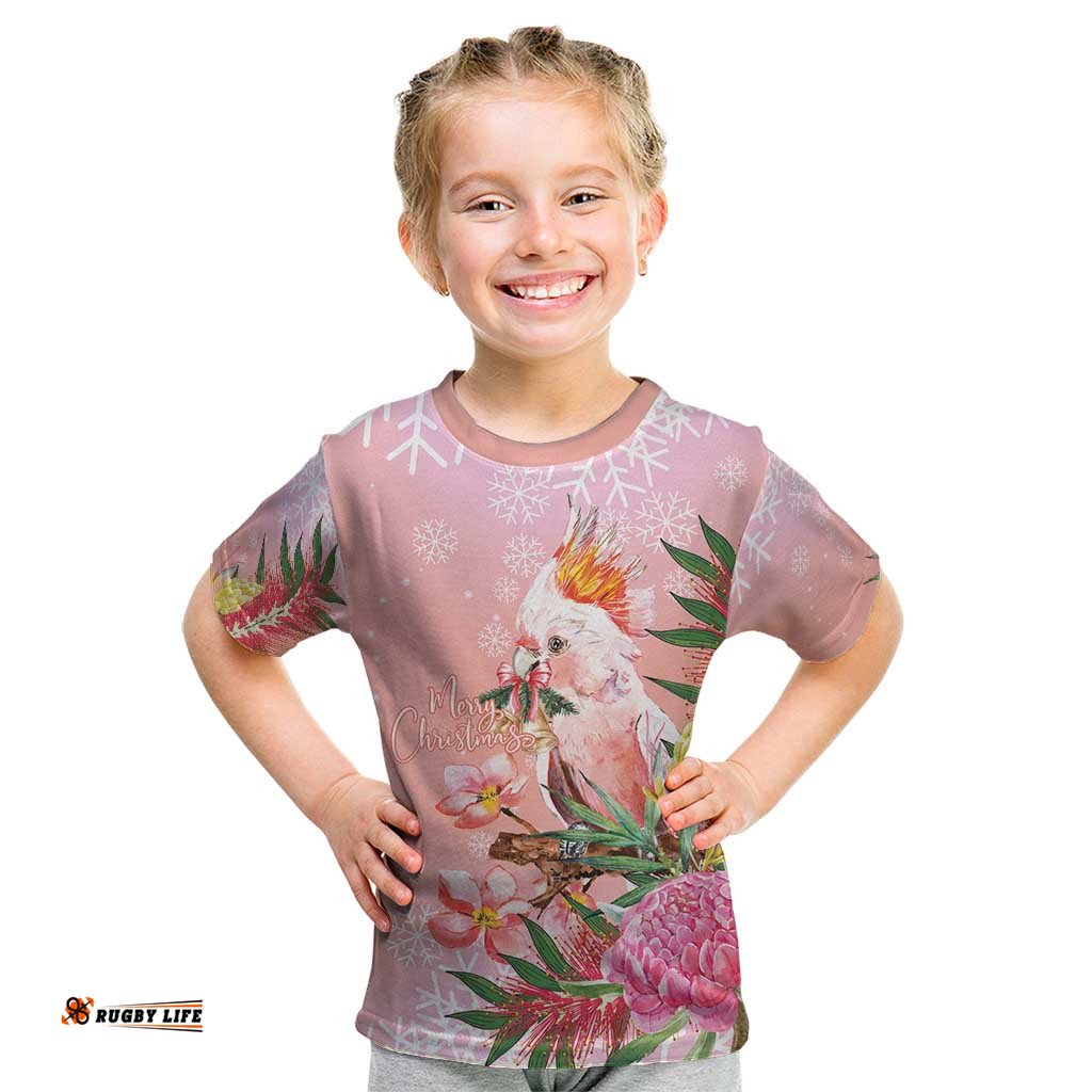 Australia Christmas Pink Cockatoo with Banksia Kid T Shirt Coral Pink LT7