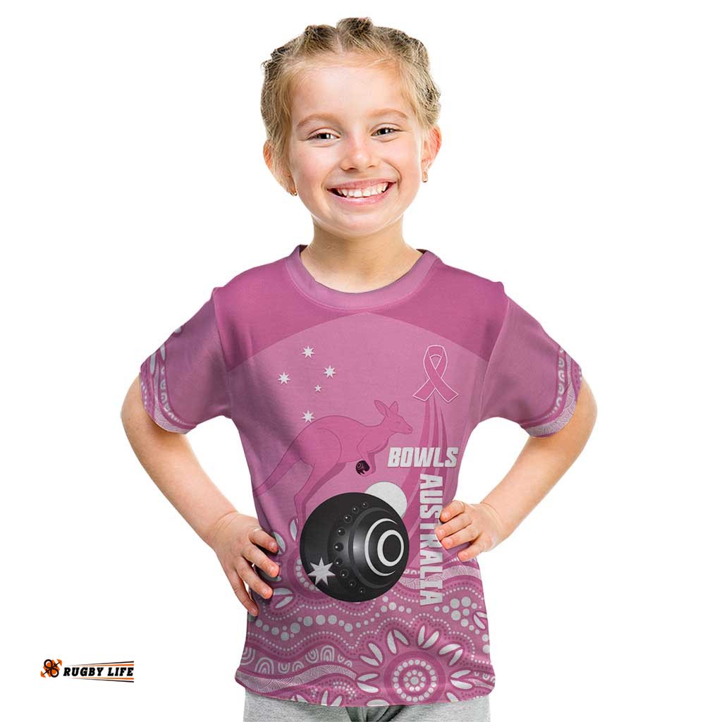 Custom Bowls Australia Breast Cancer Kid T Shirt Pink Ribbon Kangaroo Aboriginal Art LT14