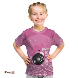 Custom Bowls Australia Breast Cancer Kid T Shirt Pink Ribbon Kangaroo Aboriginal Art LT14