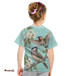 Australia Red Wattlebird Kid T Shirt Eucalyptus Alba Indigenous Art LT14