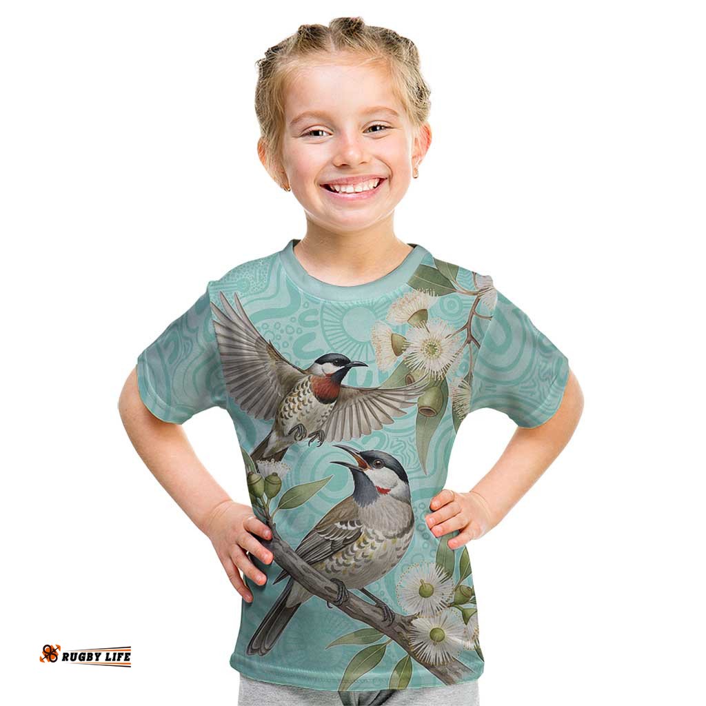 Australia Red Wattlebird Kid T Shirt Eucalyptus Alba Indigenous Art LT14