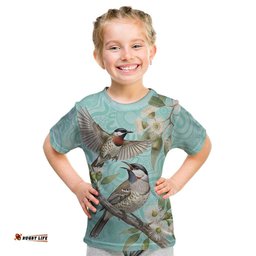 Australia Red Wattlebird Kid T Shirt Eucalyptus Alba Indigenous Art LT14