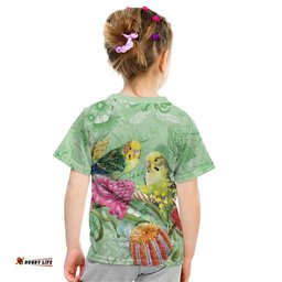 Birds and Floral Aussie Budgerigars Kid T Shirt Mint Opal LT7