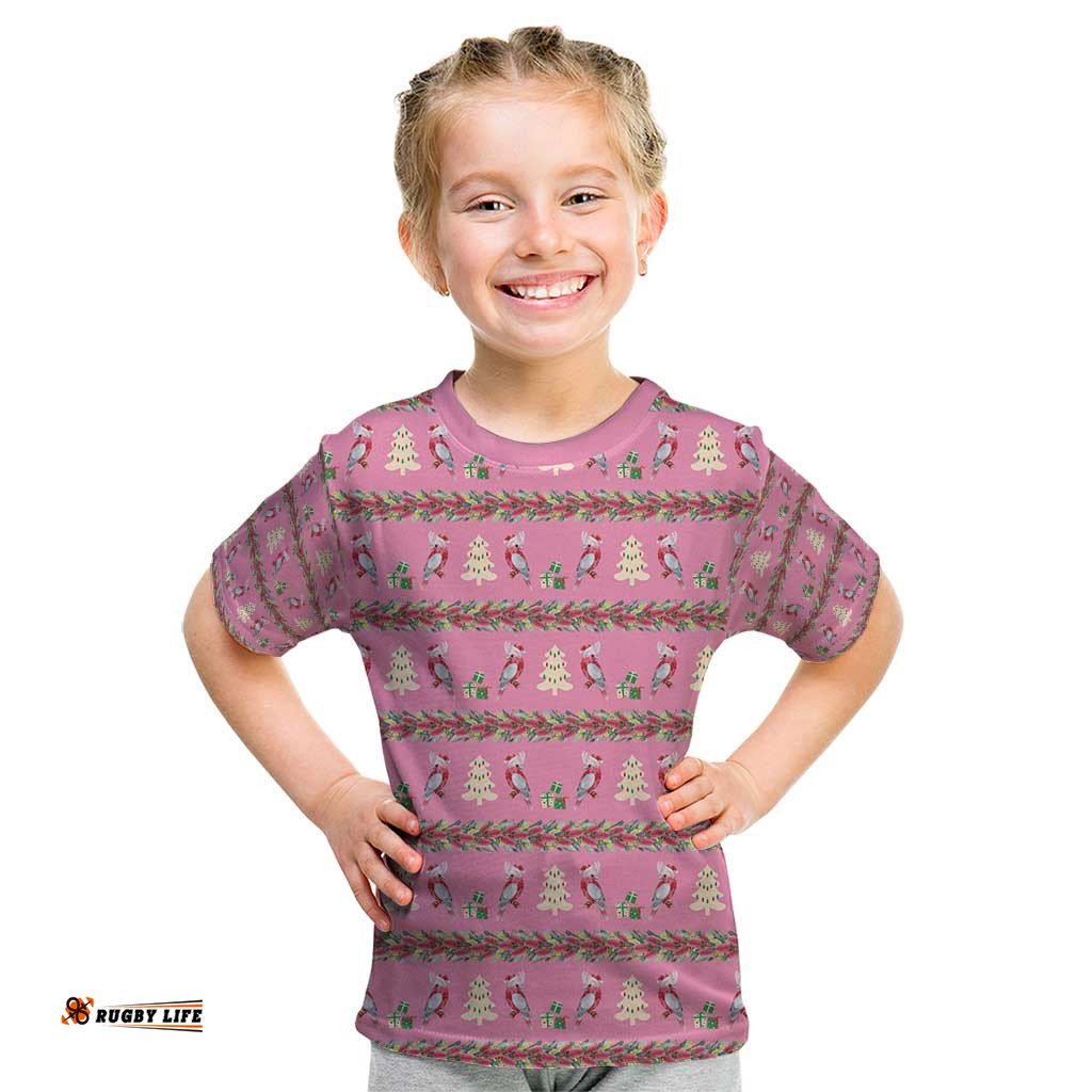 Australia Pink Galah Christmas Kid T Shirt Eolophus Roseicapilla Bottlebrush Seamless LT14