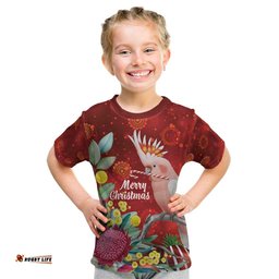Australia Pink Cockatoo Christmas Kid T Shirt Aussie Native Flowers Merry Xmas - Red LT14