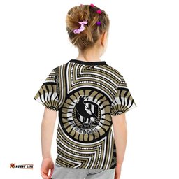 Collingwood Football Club Kid T Shirt Indigenous Monochrome Dot Art Mascot Style TS04