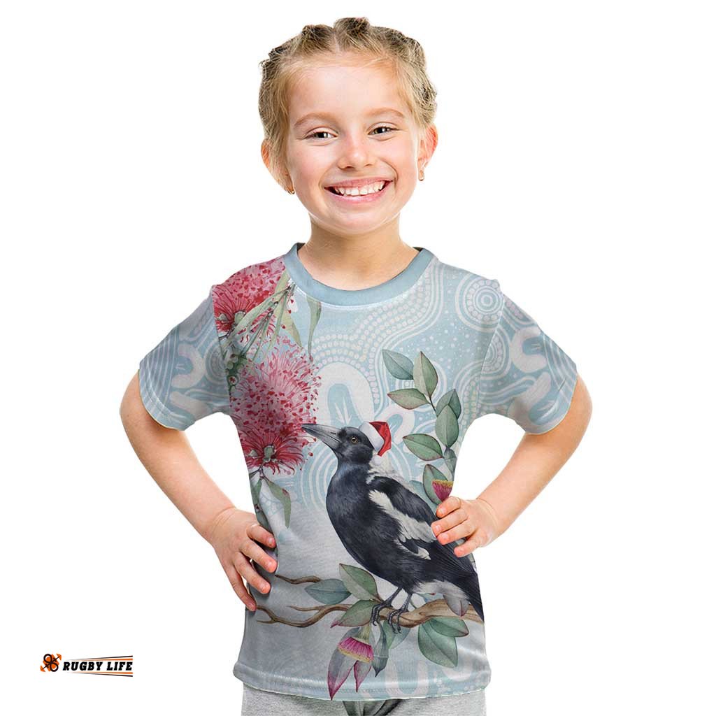 Australia Magpie Christmas Kid T Shirt Eucalyptus Aboriginal Watercolor Stylized LT14