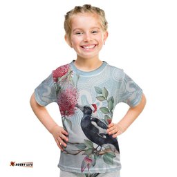 Australia Magpie Christmas Kid T Shirt Eucalyptus Aboriginal Watercolor Stylized LT14