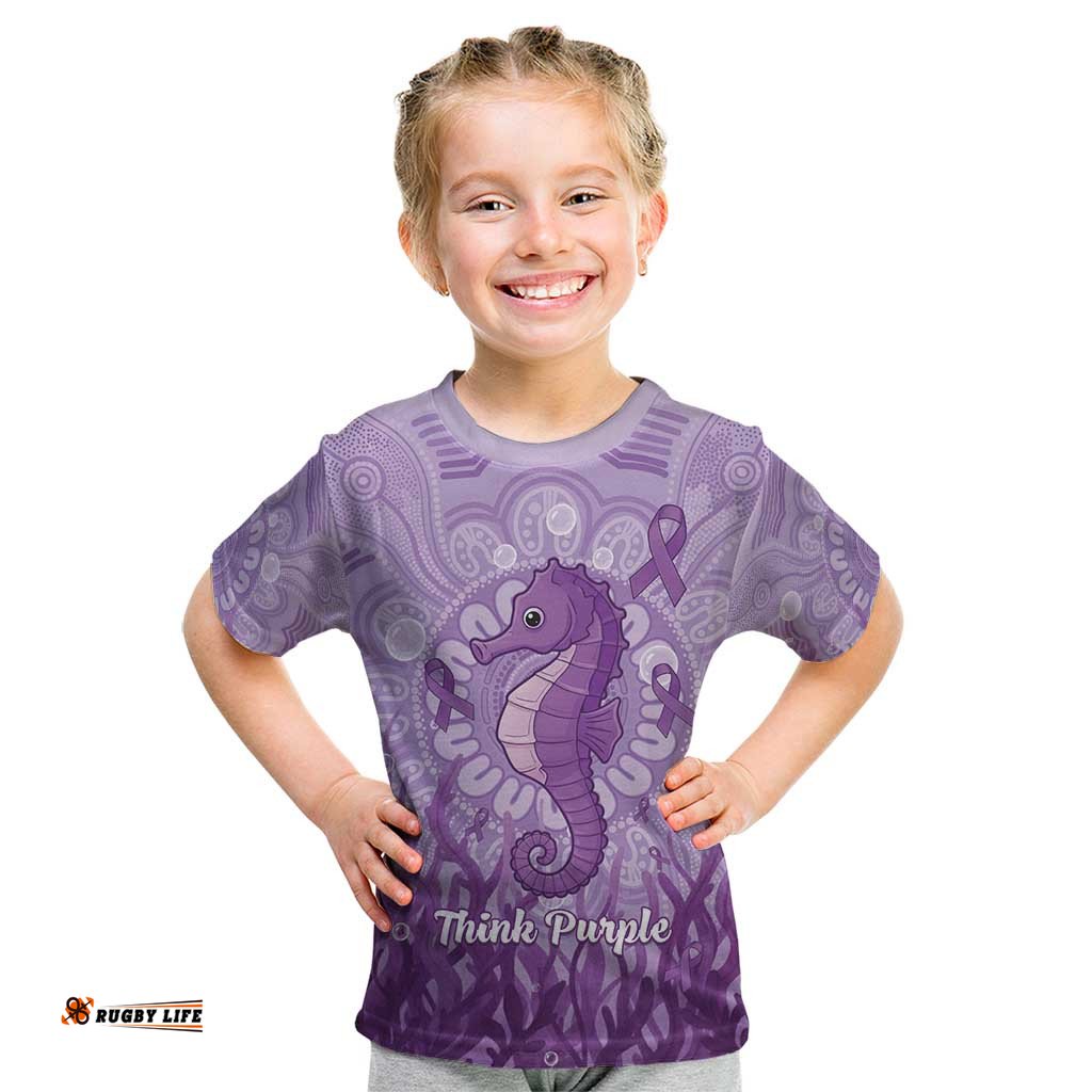 Australia Epilepsy Awareness Kid T Shirt Seahorse Think Purple Ribbon Aboriginal LT14