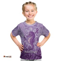 Australia Epilepsy Awareness Kid T Shirt Seahorse Think Purple Ribbon Aboriginal LT14