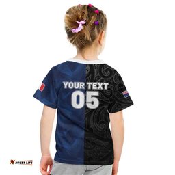 France And New Zealand Rugby Custom Kid T Shirt Les Bleus Rooster With Maori Tiki LT05