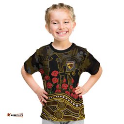 Hawthorn Hawks ANZAC Day Kid T Shirt Indigenous Dot Art with Poppy Flower Tribute TS04