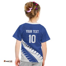Custom New Zealand Cricket Kid T Shirt Kiwi Birds Haka Dance Blue Fern Sporty Style LT03