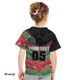 Custom Rabbitohs Kid T Shirt Rabbit Mascot With Aboriginal Indigenous DT05