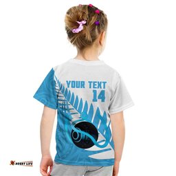 New Zealand Lawn Bowls Prostate Cancer Custom Kid T Shirt Aotearoa Maori Silver Fern Blue Ribbon LT14