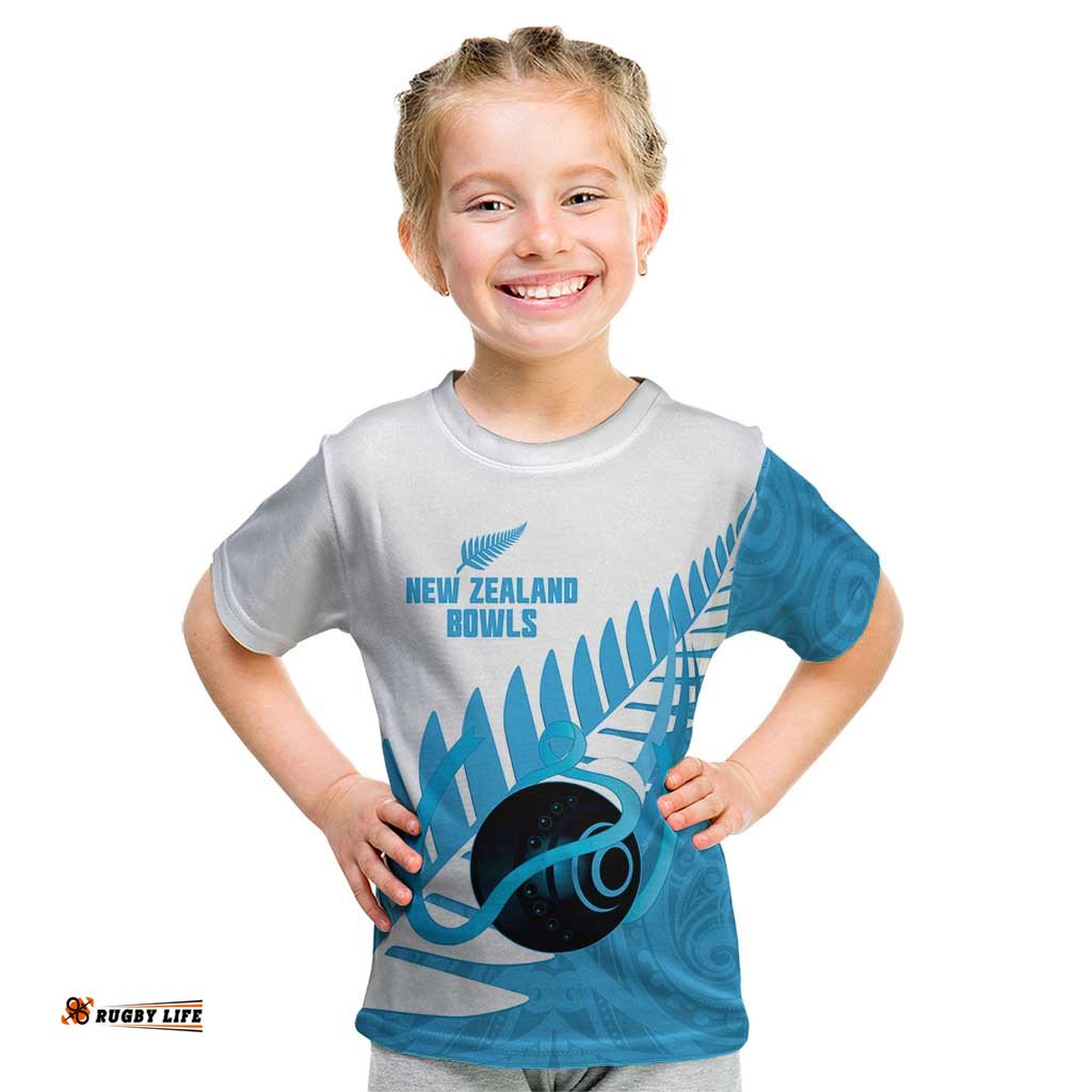 New Zealand Lawn Bowls Prostate Cancer Custom Kid T Shirt Aotearoa Maori Silver Fern Blue Ribbon LT14