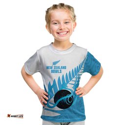 New Zealand Lawn Bowls Prostate Cancer Custom Kid T Shirt Aotearoa Maori Silver Fern Blue Ribbon LT14