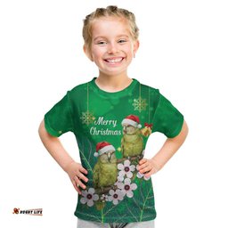 New Zealand Kakapo Christmas Kid T Shirt Owl Parrot Santa Sliver Fern Manuka - Green LT14