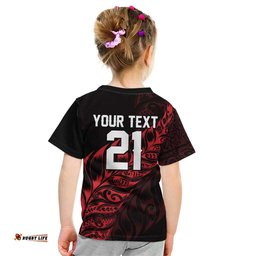 New Zealand Lawn Bowls Custom Kid T Shirt Red Maori Warrior Tribal Silver Fern LT9