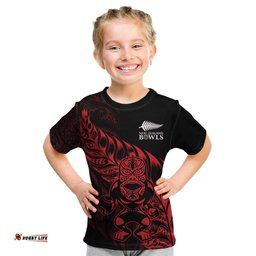 New Zealand Lawn Bowls Custom Kid T Shirt Red Maori Warrior Tribal Silver Fern LT9